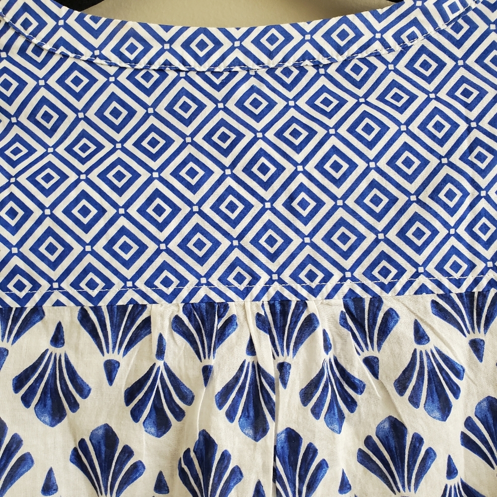 Talbots NWT Tassel Fringe Printed Boho Seashell Tunic in Blue and White Size XS - Picture 8 of 8